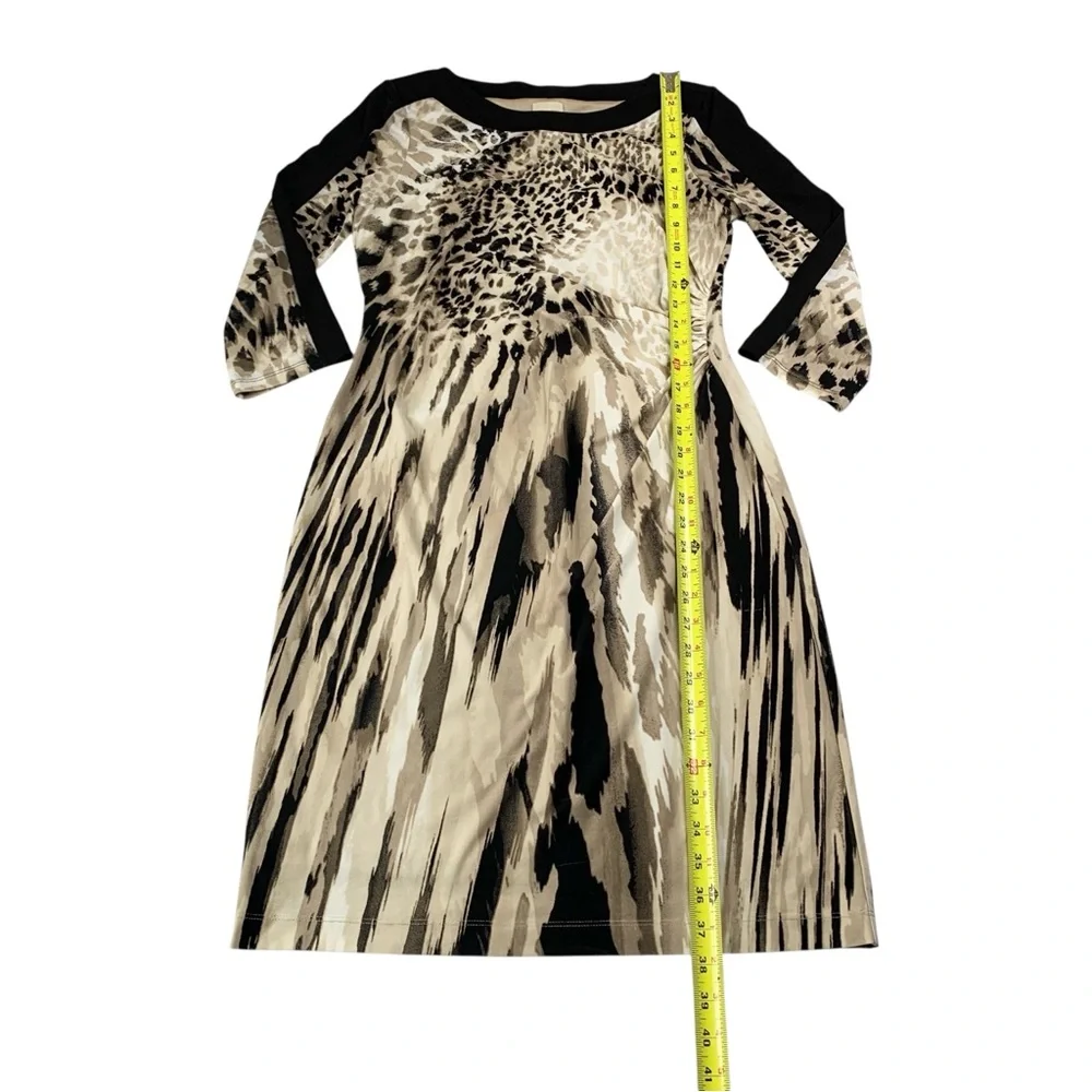 Chico's Animal Print Colorblock Midi Dress S Ruched Stretch Office Casual Travel